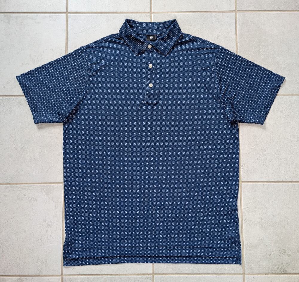 Footjoy Men's Large Polo Golf Shirt Blue Geometric Performance Stretch Sports